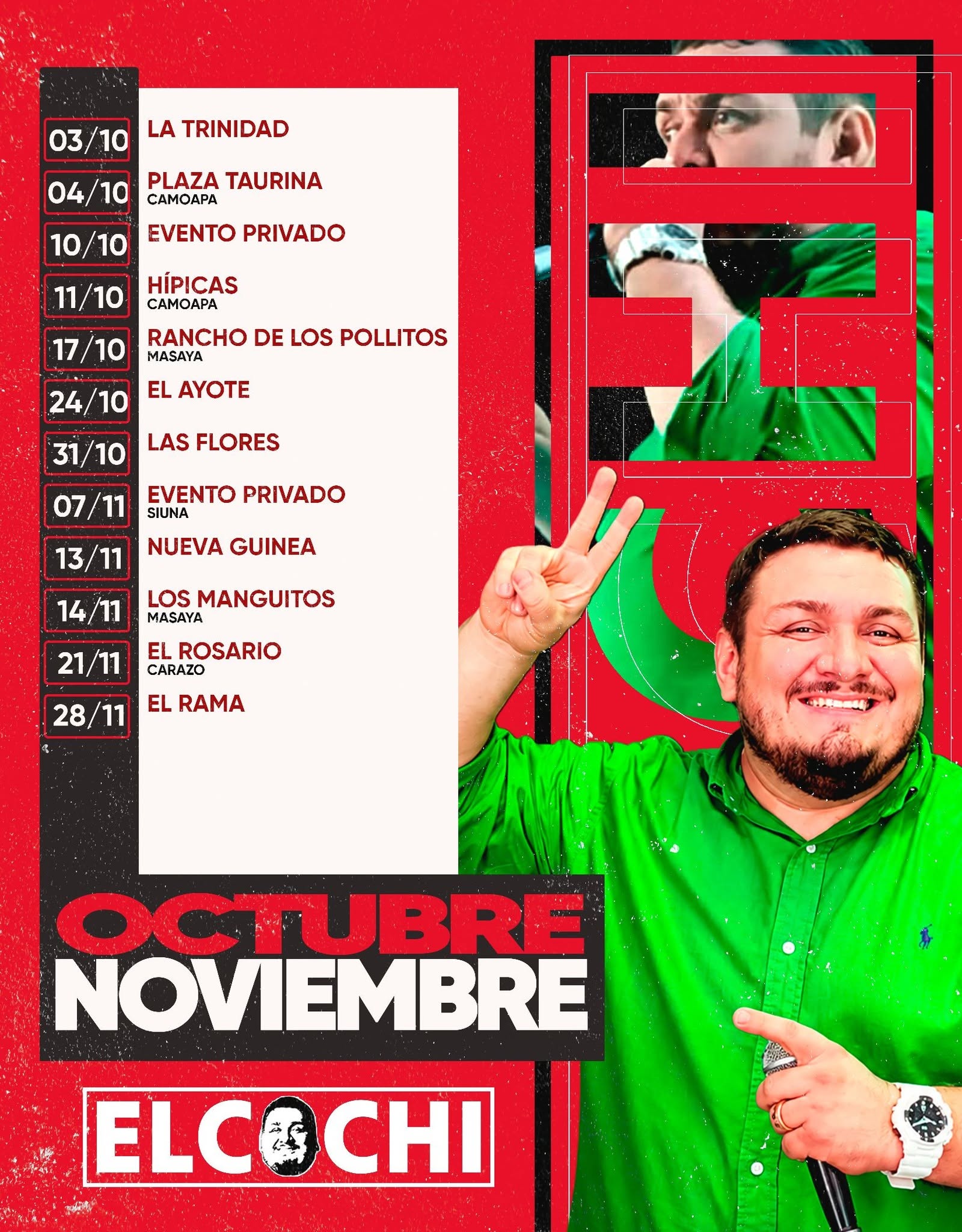 Póster de gira de El Cochi con fechas de octubre y noviembre